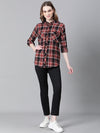 Women Multicolor Check Print Collared Long Sleeve Cotton Shirt-W23244WSH005