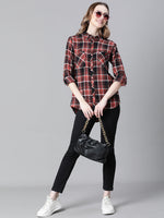 Women Multicolor Check Print Collared Long Sleeve Cotton Shirt-W23244WSH005