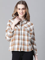 Women Multicolor Check Print Collared Buttoned Long Sleeve Cotton Shirt-W23252WSH004