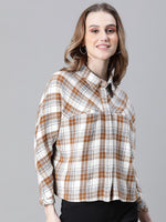 Women Multicolor Check Print Collared Buttoned Long Sleeve Cotton Shirt-W23252WSH004