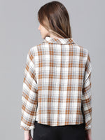 Women Multicolor Check Print Collared Buttoned Long Sleeve Cotton Shirt-W23252WSH004