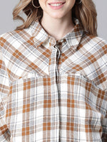 Women Multicolor Check Print Collared Buttoned Long Sleeve Cotton Shirt-W23252WSH004