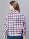 Women Purple Brush Check Collared Long Sleeve Cotton Shirt-W23261WSH003