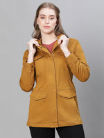 Women Mustard Collared Snap Buttoned Long Sleeve Cotton Jacket-W23264WJK001