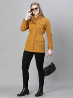 Women Mustard Collared Snap Buttoned Long Sleeve Cotton Jacket-W23264WJK001