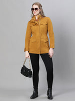 Women Mustard Collared Snap Buttoned Long Sleeve Cotton Jacket-W23264WJK001