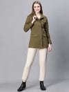 Women Khaki Collared Snap Buttoned Long Sleeve Cotton Jacket-W23264WJK002