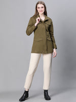 Women Khaki Collared Snap Buttoned Long Sleeve Cotton Jacket-W23264WJK002