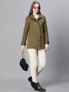 Women Khaki Collared Snap Buttoned Long Sleeve Cotton Jacket-W23264WJK002