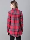 Women Red Brush Check Long Sleeve Collared Cotton Shirt-W23266WSH003