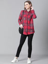 Women Red Brush Check Long Sleeve Collared Cotton Shirt-W23266WSH003