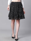 Women Black Dot Foil Print Elasticated Flared Short Partywear Skirt-W23269WSK003