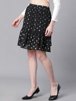 Women Black Dot Foil Print Elasticated Flared Short Partywear Skirt-W23269WSK003