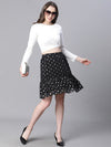 Women Black Dot Foil Print Elasticated Flared Short Partywear Skirt-W23269WSK003