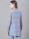 Women Blue Brush Check Long Sleeve Collared Cotton Shirt-W23270WSH001