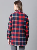 Women Red Brush Check Long Sleeve Collared Cotton Shirt-W23270WSH002