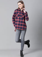 Women Red Brush Check Long Sleeve Collared Cotton Shirt-W23270WSH002