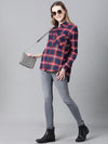 Women Red Brush Check Long Sleeve Collared Cotton Shirt-W23270WSH002