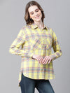 Women Yellow  Brush Check Long Sleeve Collared Cotton Shirt-W23270WSH004