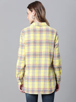 Women Yellow  Brush Check Long Sleeve Collared Cotton Shirt-W23270WSH004