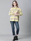 Women Yellow  Brush Check Long Sleeve Collared Cotton Shirt-W23270WSH004