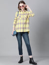 Women Yellow  Brush Check Long Sleeve Collared Cotton Shirt-W23270WSH004