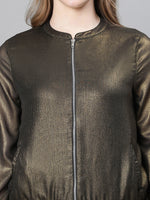 Women Black Round Neck Zipped Long Sleeve Elasticated Bomber Jacket-W23274WBJK01