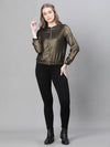 Women Black Round Neck Zipped Long Sleeve Elasticated Bomber Jacket-W23274WBJK01