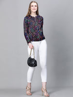 Women Multicolor Floral Print Round Neck Zipped Long Sleeve Elasticated Bomber Jacket-W23274WBJK02