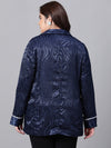 Bright Dark Blue Open-Regular Collar Floral Print Plus Size Blazer Jacket-W23277PBZ001