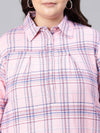 Dreamy Pink Brush Check Plus Size Women Cotton Top-W23280PBL002