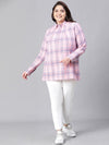 Dreamy Pink Brush Check Plus Size Women Cotton Top-W23280PBL002