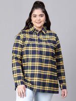 Seemed Yellow Brush Check Plus Size Women Cotton Top-W23280PBL003