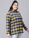 Seemed Yellow Brush Check Plus Size Women Cotton Top-W23280PBL003