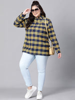 Seemed Yellow Brush Check Plus Size Women Cotton Top-W23280PBL003