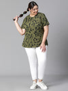 Women Plus Size Khaki Round Neck Animal Print Short Sleeve Top-W23302PBL001