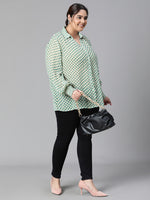 Women Plus Size Green Dot Printed Collared Button Deatiled Long Sleeve Top-W23303PSH001