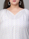 Women Plus Size White Embroidered  V-Neck Long Sleeve Top-W23305PBL003