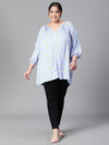 Women Plus Size Blue Floral Print V-Neck Long Sleeve Top-W23305PBL005