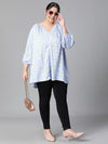 Women Plus Size Blue Floral Print V-Neck Long Sleeve Top-W23305PBL005