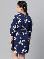 Kids Girl Blue Floral Print Round Neck Long Sleeve Elasticated Long Dress-W23601GDR003