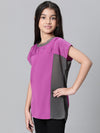 Kids Girl Purple Round Neck Short Sleeve Long Top-W23604GBL001