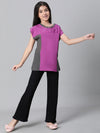 Kids Girl Purple Round Neck Short Sleeve Long Top-W23604GBL001