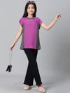 Kids Girl Purple Round Neck Short Sleeve Long Top-W23604GBL001