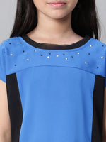 Kids Girl Blue Round Neck Short Sleeve Long Top-W23604GBL002