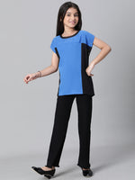 Kids Girl Blue Round Neck Short Sleeve Long Top-W23604GBL002