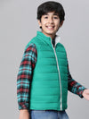 Kids Boy White & Green Zip Lined Sleeveless Reversible Quilted Jacket-W23612BJK001