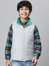 Kids Boy White & Green Zip Lined Sleeveless Reversible Quilted Jacket-W23612BJK001