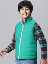 Kids Boy White & Green Zip Lined Sleeveless Reversible Quilted Jacket-W23612BJK001