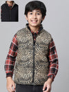 Kids Boy Brown Animal Printed Zip Lined Sleeveless Reversible Jacket-W23612BJK004